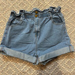 Cute Hight Waist Denim Shorts Trendy Paperbag Light Wash